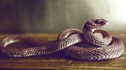 Obraz premium Realistic Coiled Snake with Intricate Detailing and Natural Lighting