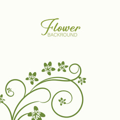 Elegant Green Floral Background Design with Swirls and Flowers