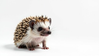 A solitary hedgehog against a pure white backdrop , hedgehog, prickles