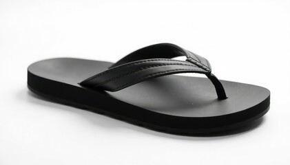 Single black flip-flop on white background, close-up , single, accessory, rubber