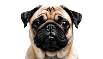 Obraz premium Close-up of a pug's face, isolated on white background, snout, eyes, expression