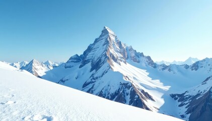 Fototapeta premium Crisp white snow-covered mountain peak, clear sky, texture, serene, image