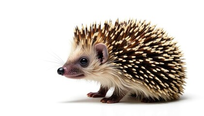 Obraz premium Hedgehog isolated, showcasing its spines on plain white backdrop, texture, hedgehog, prickles