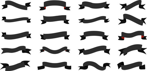 Elegant black ribbon banners collection, vector element set