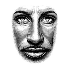 Obraz premium Face Stipple Engraving Detailed Portrait Black and White Vintage Illustration