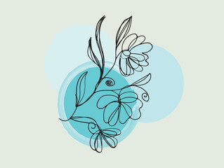 Abstract Floral Design with Teal Watercolor Circles