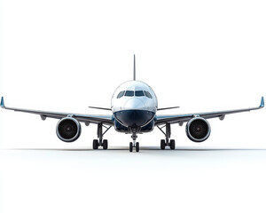 Naklejka premium Front View of Airplane on White Background, Ideal for Transport and Aviation Themes