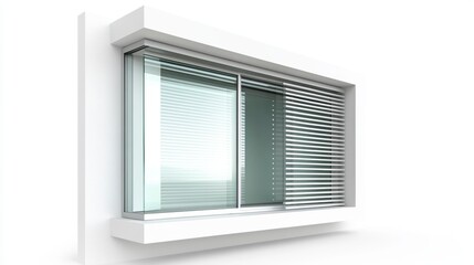 Obraz premium Modern sliding glass window with integrated blinds, set in a white wall.