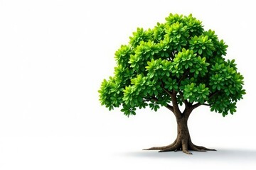 Obraz premium Single tree with lush green foliage on white background, trunk, roots, nature