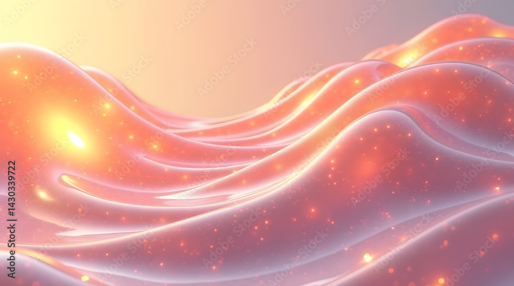 Wall mural a mesmerizing wave of soft pink liquid with sparkling elements that create a dreamy, ethereal atmosp