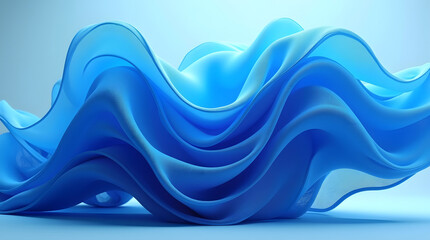 A beautiful wave of blue fabric flowing elegantly, capturing light and texture with soft, fluid folds.