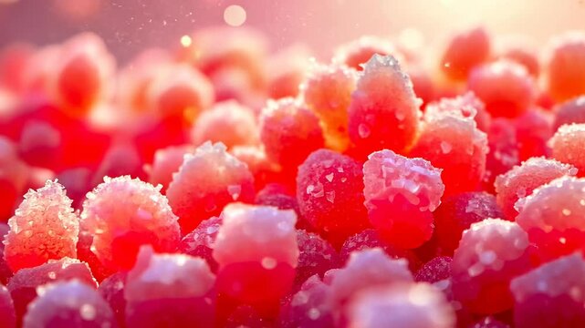 Rock Candy, sugar crystals, making confection. Sweet treats. Crystals form in supersaturated solution. Temperature change hastens solidification process. Dessert presentations enhance visual appeal.