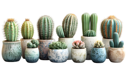 Set of various cactus types with 3D shading, isolated on white background
