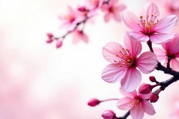 Fototapeta premium Vibrant, stylized sakura pattern; bold pink petals against a white backdrop , vibrant pattern, graphic pattern