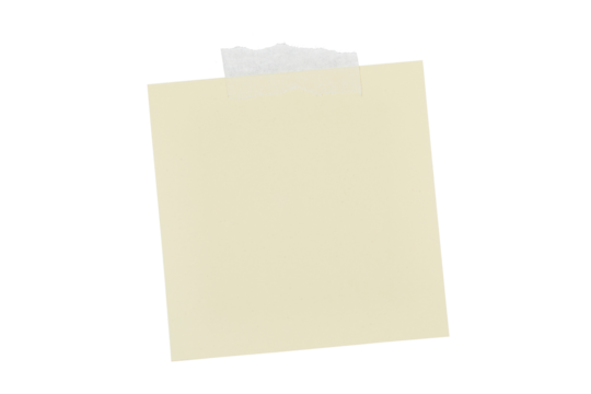 beige sticky note paper pinned to the wall with duct tape isolated on white or transparent png