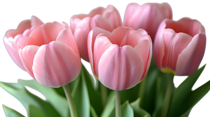 Single pink tulip with soft-focus background effect, isolated cleanly on white