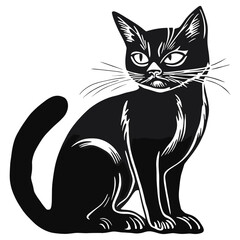Obraz premium Cat wood block print illustration silhouette stylized vector
