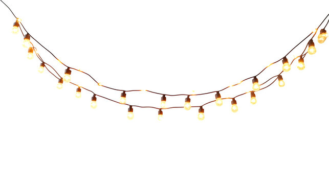 Soft glowing string lights, high-definition, realistic look, isolated on white background