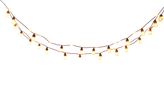 Soft glowing string lights, high-definition, realistic look, isolated on white background
