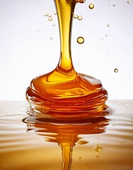 Pouring golden honey on a white background