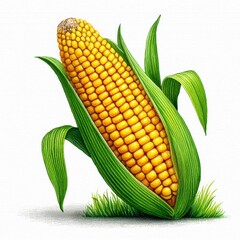 Obraz premium Detailed Illustration of Ripe Yellow Corn on Grass