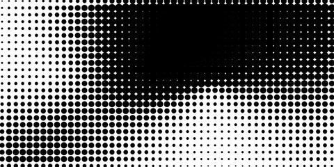 Black Halftone Dot Fade. Halftone background. Gradient half tone abstract wave with a dotted textured pattern. Black grunge speckle overlay texture. Retro pop art comic backdrop.
