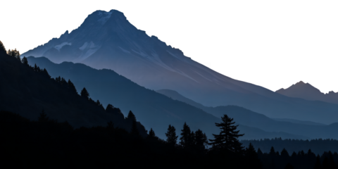 Majestic Mountain Silhouette: A stunning view captures the serene beauty of a towering mountain silhouetted against a tranquil landscape, symbolizing nature's enduring strength and vastness.