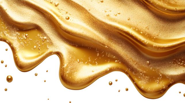 shiny dripping gold texture isolated on white background, high-definition, realistic look