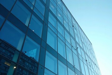 Fototapeta premium A modern glass office building featuring sleek architecture and reflective blue windows, glass, sleek