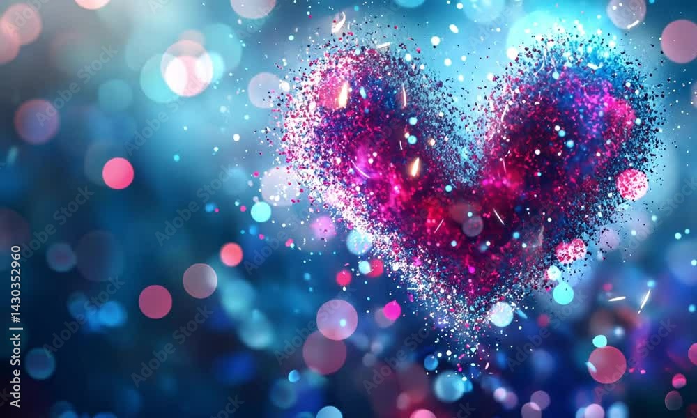 Wall mural glowing light particles forming a vibrant heart shape in the center made with generative ai technolo