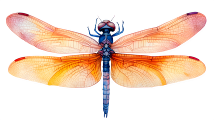 soft watercolor dragonfly with pastel wings, isolated on white background