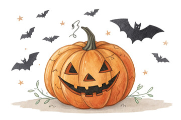 alloween party background with scary pumpkin face,bats,hanging from top png 