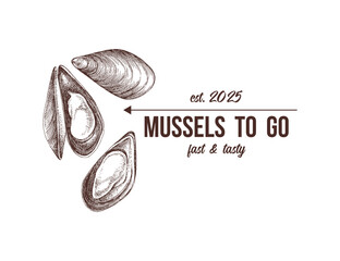 Mussels to go logo template vector