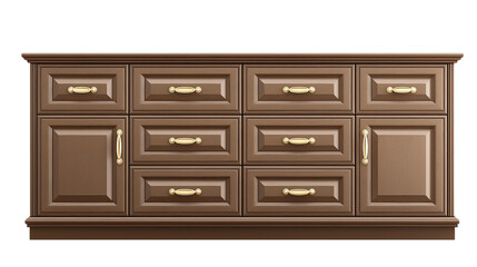 Fototapeta premium A vintage dresser with brass handles. Isolated on white background.