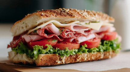 Sandwich with salami, cheese and vegetables