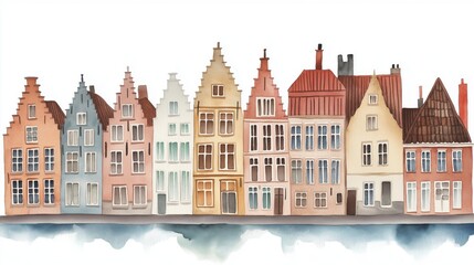 Naklejka premium Bruges Old Town. Bruges Old Town hand drawn watercolor illustration