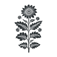 Vector linocut floral poster template. Modern trendy minimal style. Black and white colors. Botanical blockprint. Folk art design for wallpaper, wall decor, print, postcard, cover, template.
