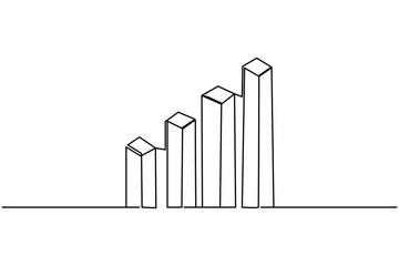 Business growth bar chart continuous one line drawing and isolate outline Business icon