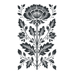 Vector linocut floral poster template. Modern trendy minimal style. Black and white colors. Botanical blockprint. Folk art design for wallpaper, wall decor, print, postcard, cover, template.