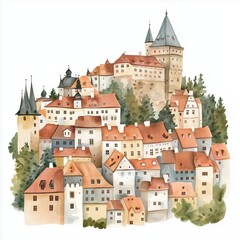 Cesky Krumlov. Cesky Krumlov hand drawn watercolor illustration