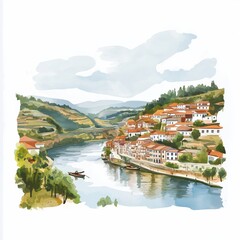 Obraz premium Douro Valley. Douro Valley hand drawn watercolor illustration