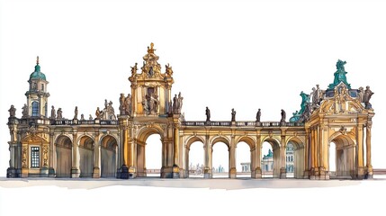 Obraz premium Dresden Zwinger. Dresden Zwinger hand drawn watercolor illustration