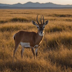 Fototapeta premium Antelope Standing in the Golden Savannah Grass