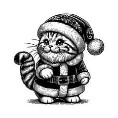 Cat wears Santa Claus costume for Christmas holiday with festive red suit