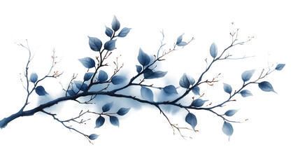 Watercolor-style natural branches, clean and clear, isolated on white background