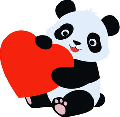 Cute Panda Bear Holding a Red Heart Illustration