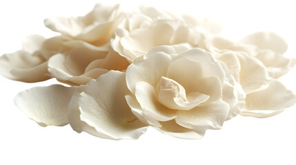 White rose petals scattered isolated on white background