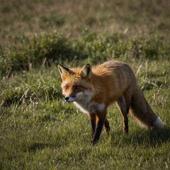  Red Fox Stalking Prey in a Meadow