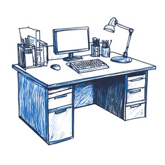 Outline of a Cubicle workstation drawing computer monitor vector