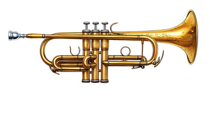 Obraz premium Yellow trumpet musical instrument, vector style, isolated on white background